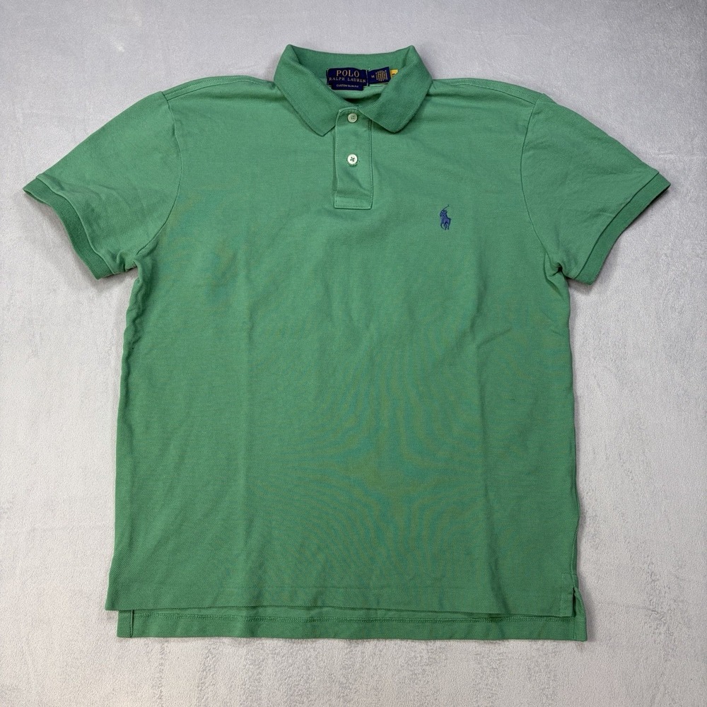 Polo Ralph Lauren Mens Medium Mesh Custom Slim Fit Polo Shirt Mint Green